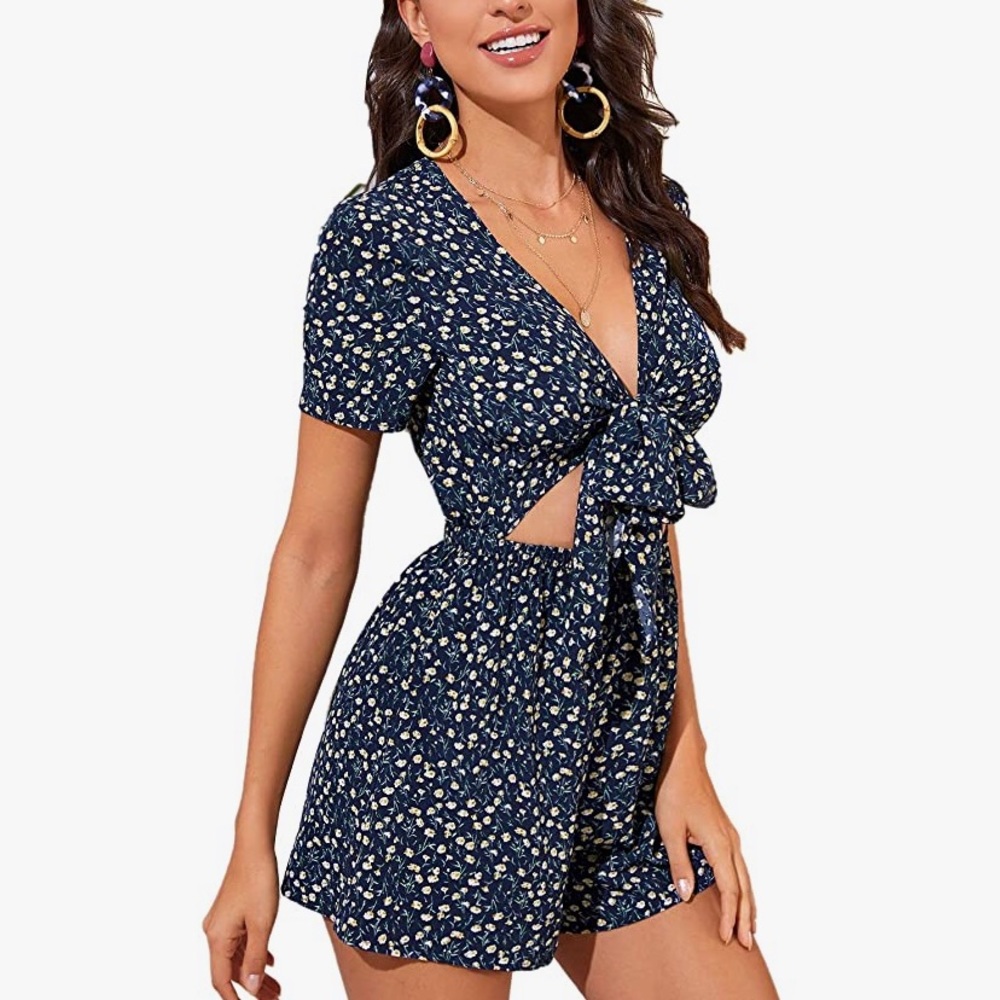 SHEIN Navy Floral Tie Romper size XL